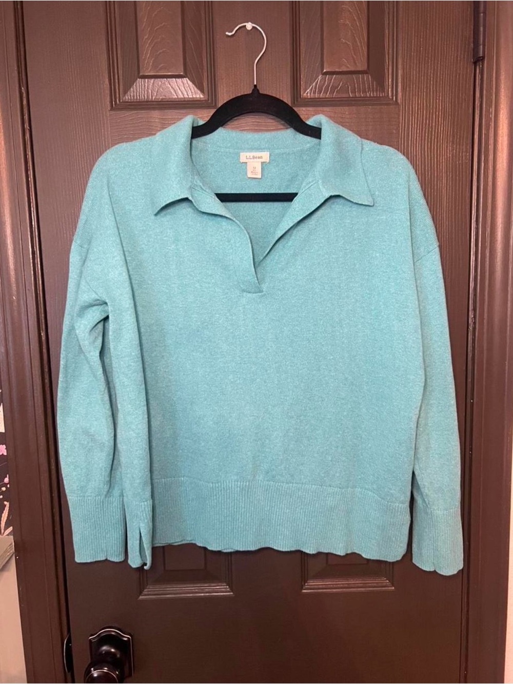 L.L. Bean Women's Teal V‑Neck Collared Pullover Sweater